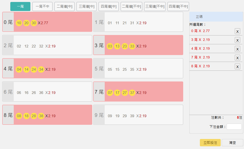 加州天天樂 尾數投注